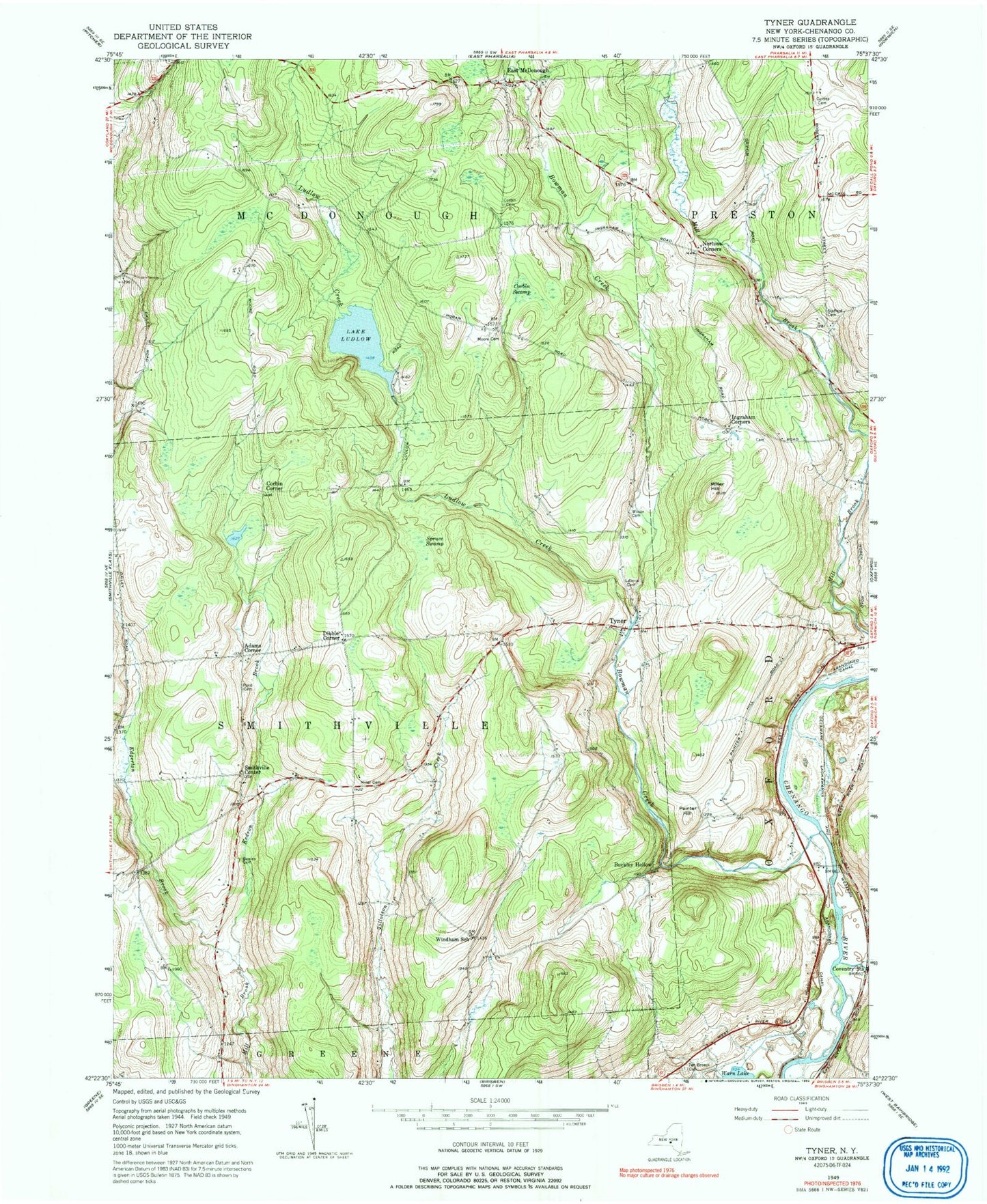 Classic USGS Tyner New York 7.5'x7.5' Topo Map Image