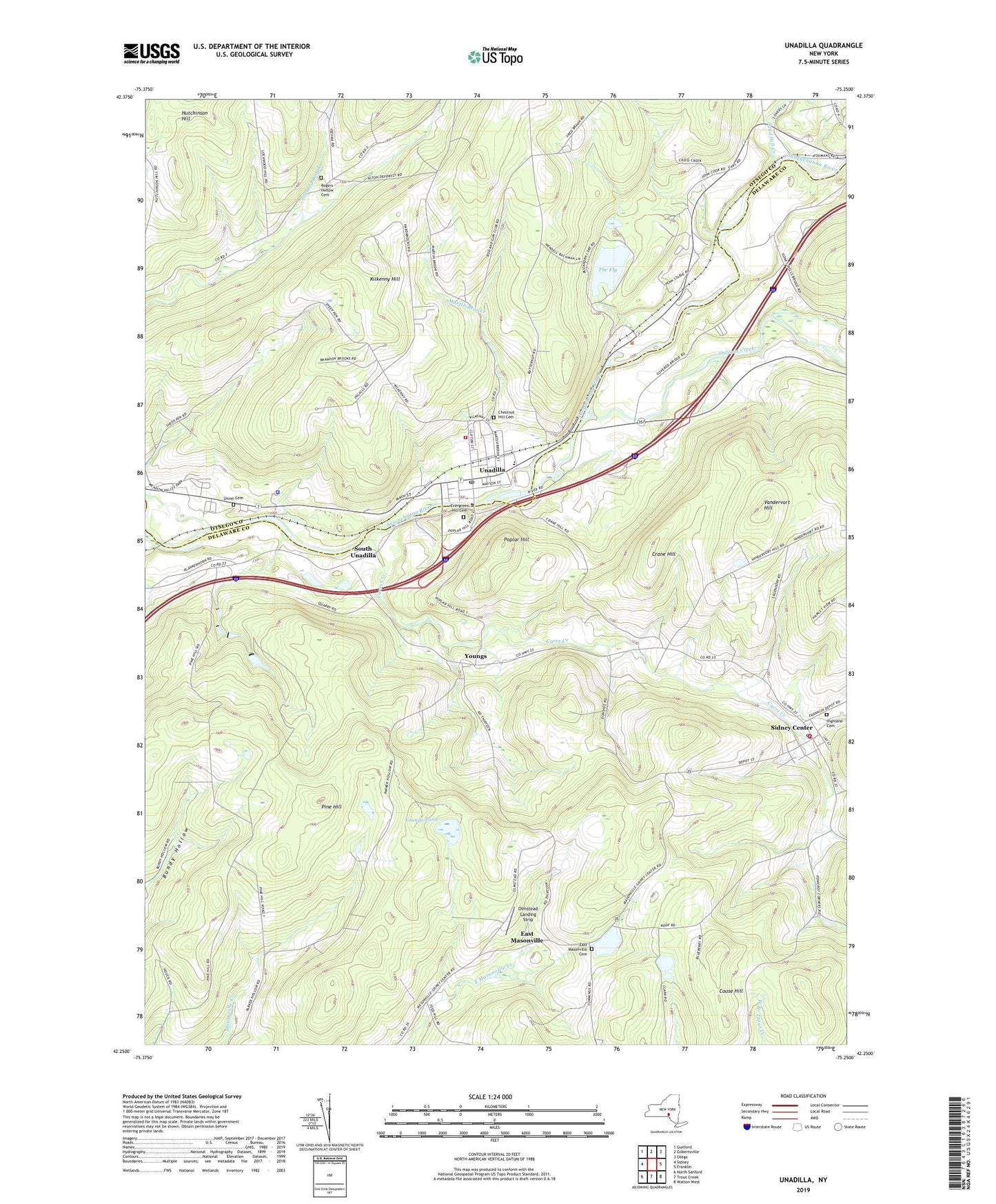 Unadilla New York US Topo Map Image
