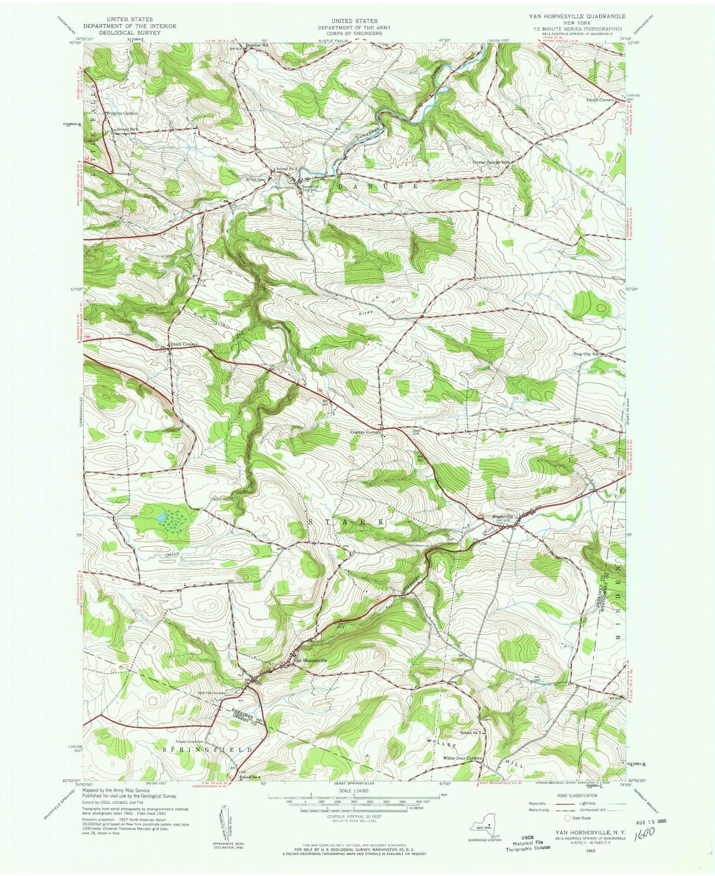Classic USGS Van Hornesville New York 7.5'x7.5' Topo Map Image