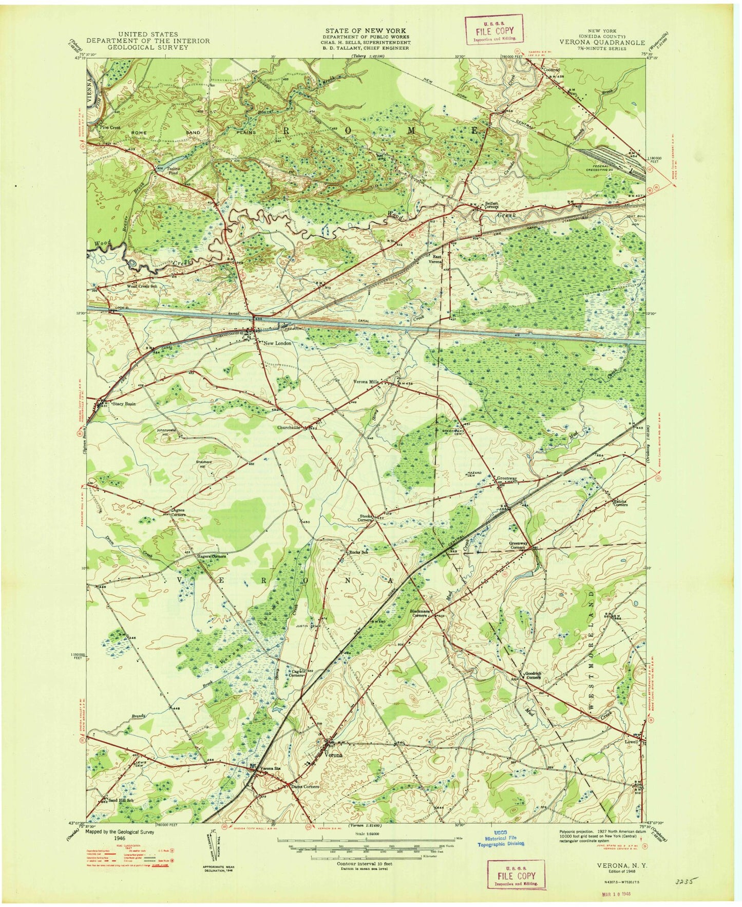 Classic USGS Verona New York 7.5'x7.5' Topo Map Image