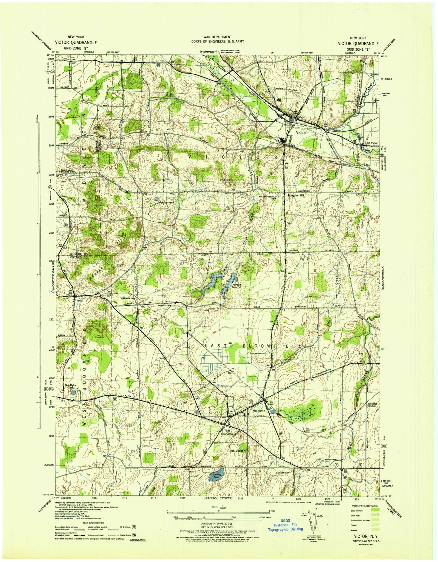 Classic USGS Victor New York 7.5'x7.5' Topo Map Image