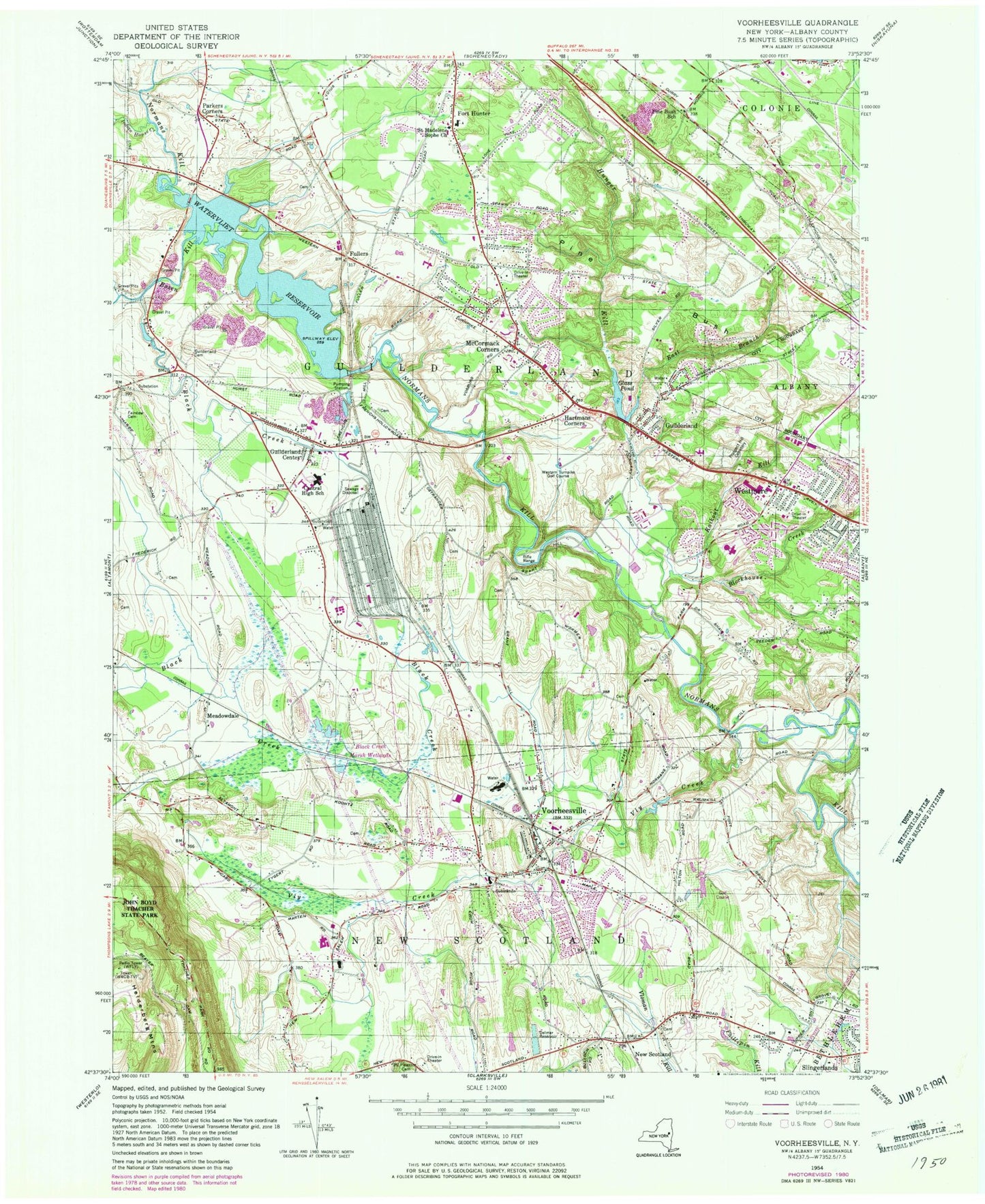 Classic USGS Voorheesville New York 7.5'x7.5' Topo Map Image