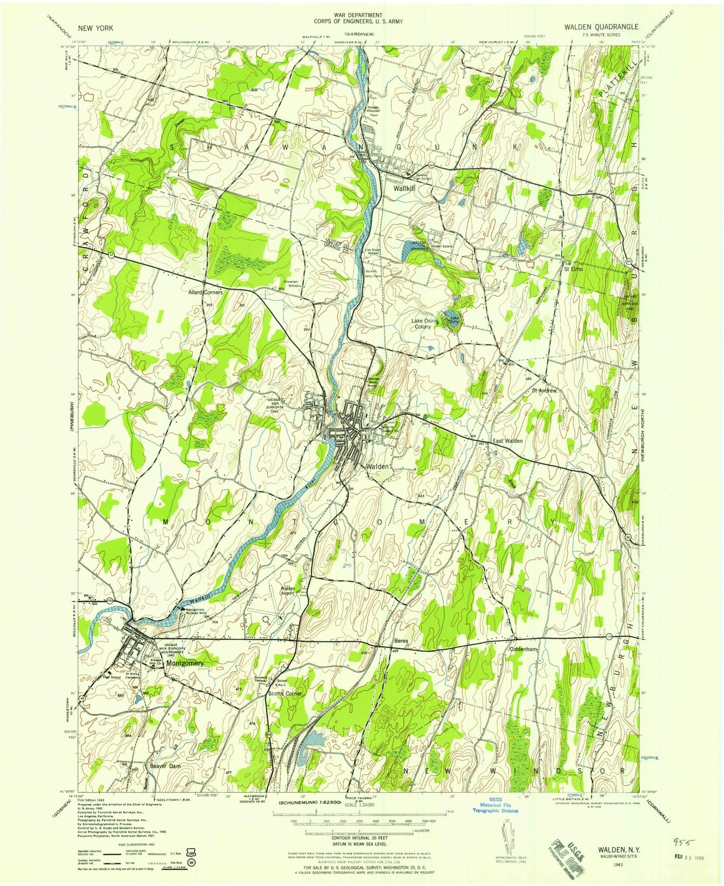Classic USGS Walden New York 7.5'x7.5' Topo Map Image