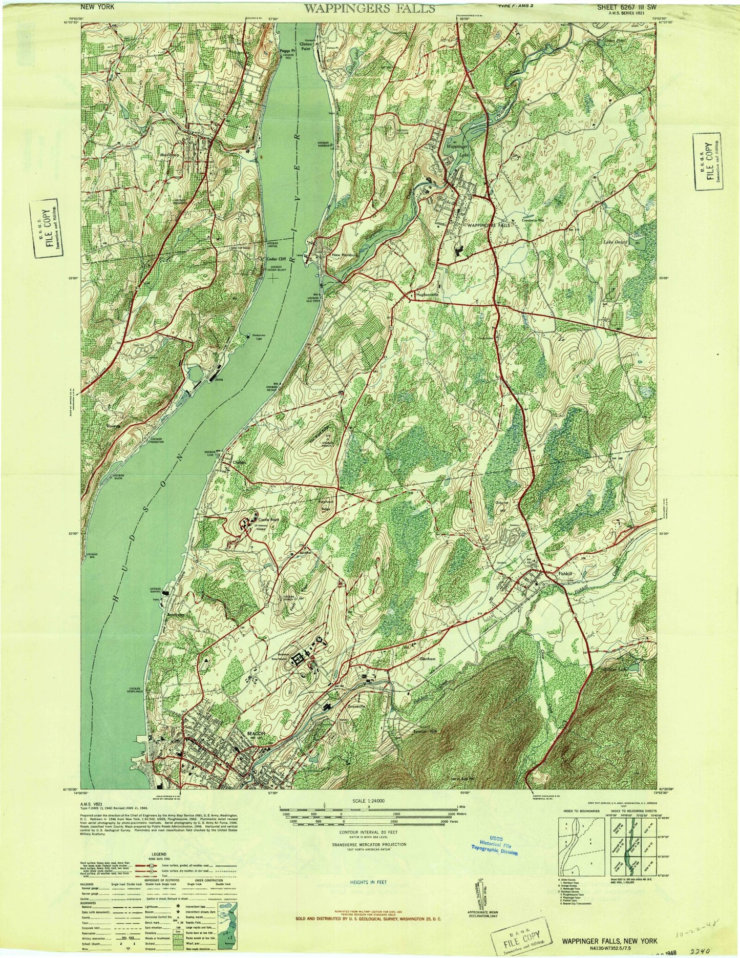 Classic USGS Wappingers Falls New York 7.5'x7.5' Topo Map Image
