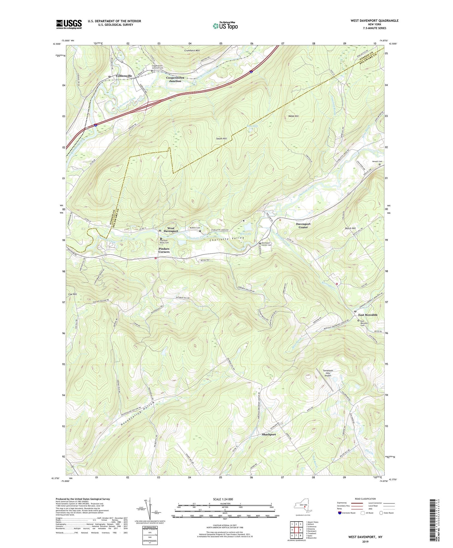 West Davenport New York US Topo Map Image