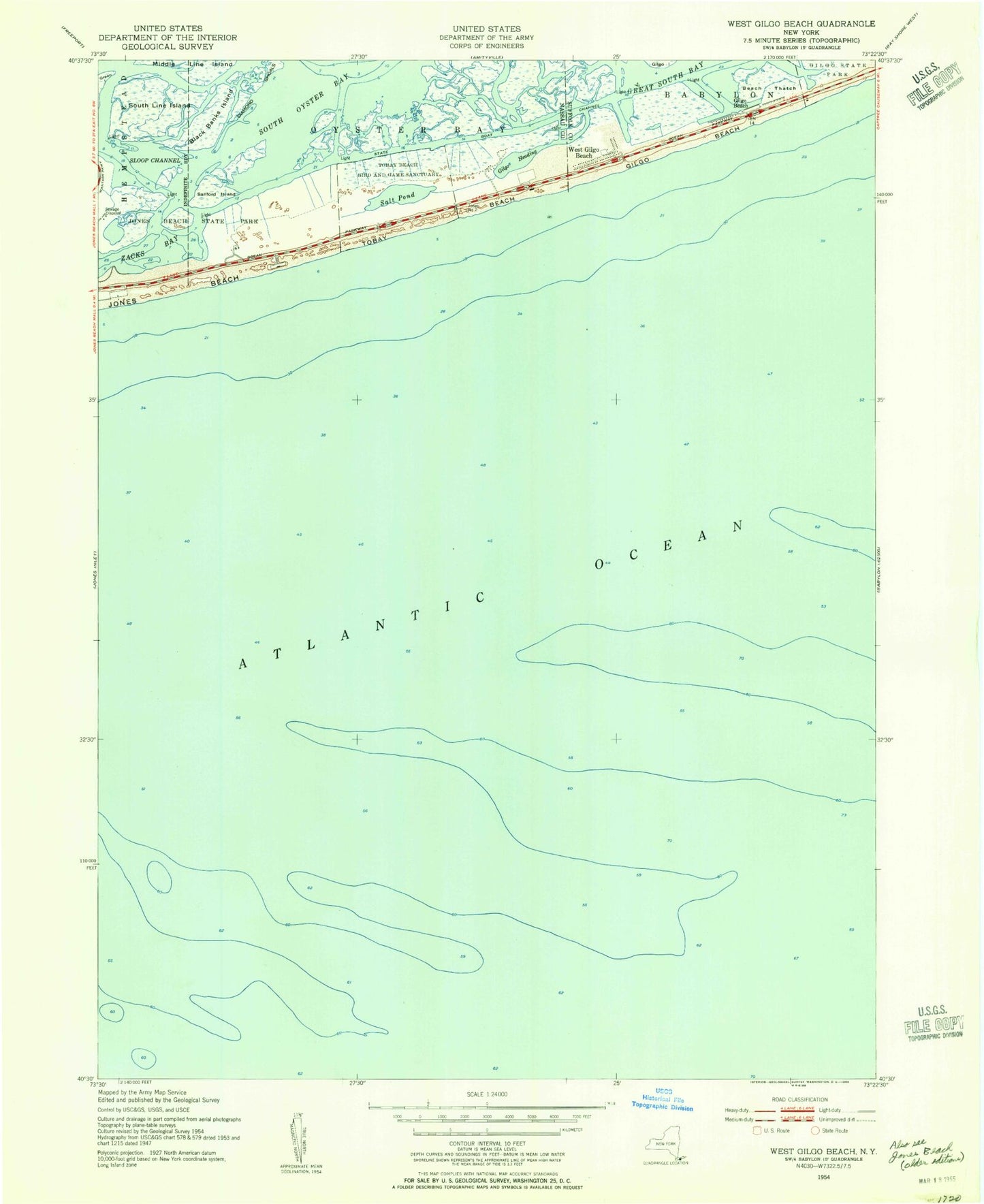Classic USGS West Gilgo Beach New York 7.5'x7.5' Topo Map Image