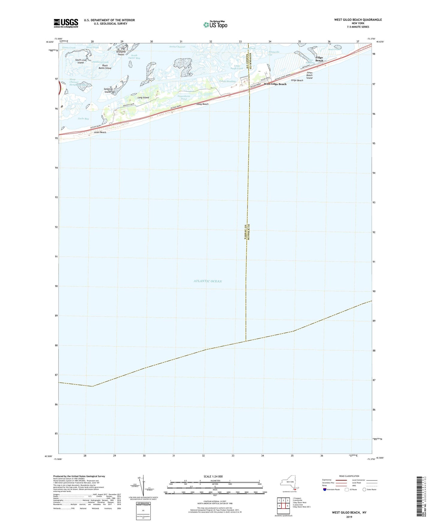 West Gilgo Beach New York US Topo Map Image