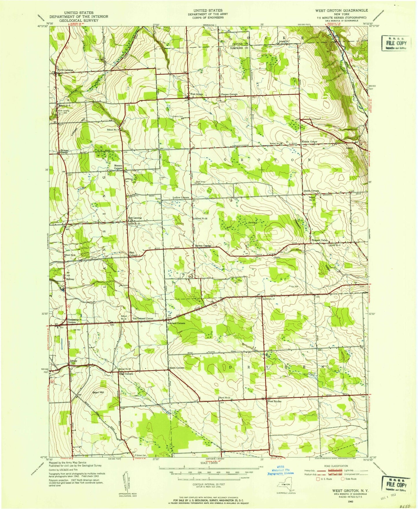 Classic USGS West Groton New York 7.5'x7.5' Topo Map Image