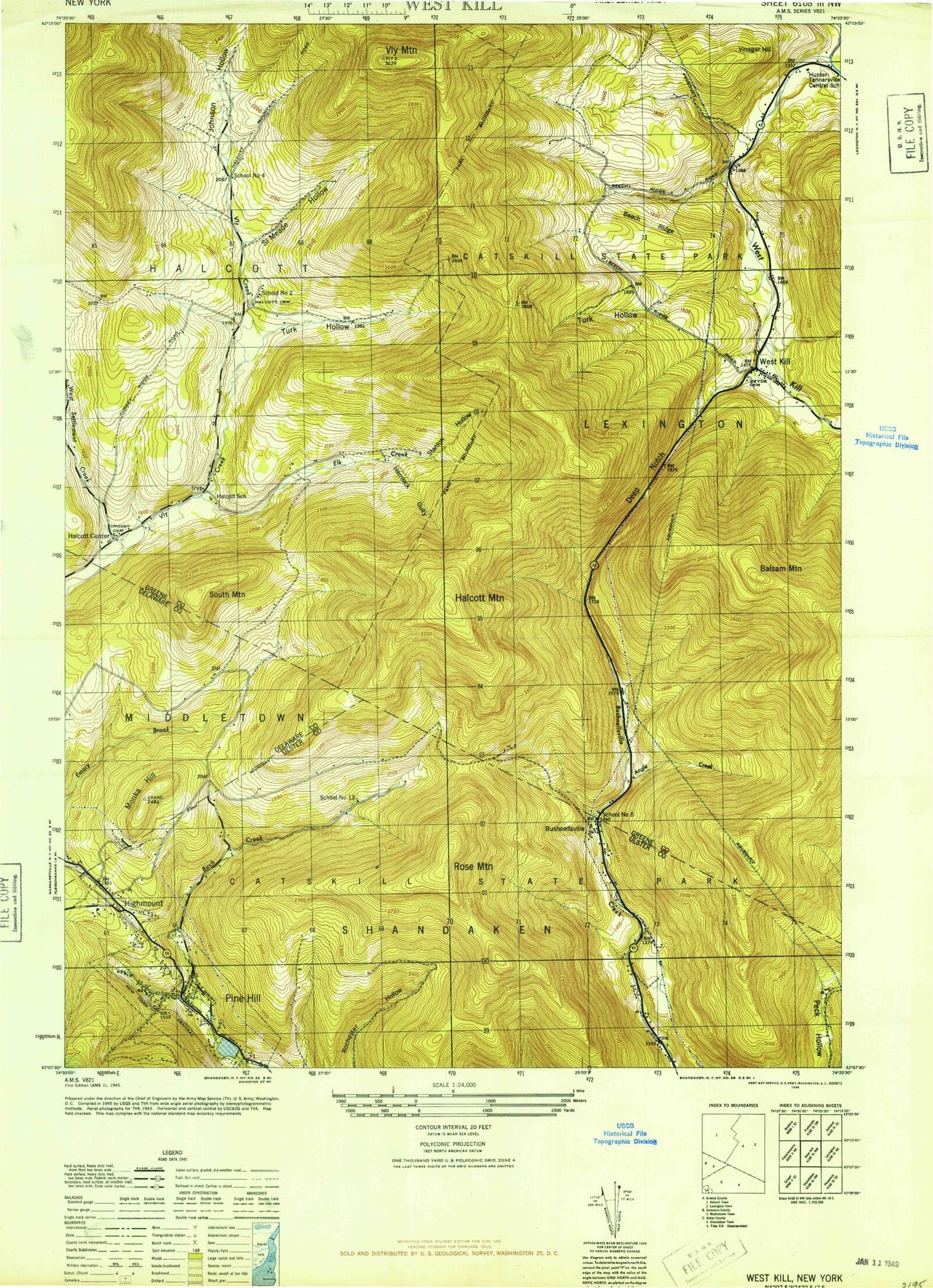 Classic USGS West Kill New York 7.5'x7.5' Topo Map Image