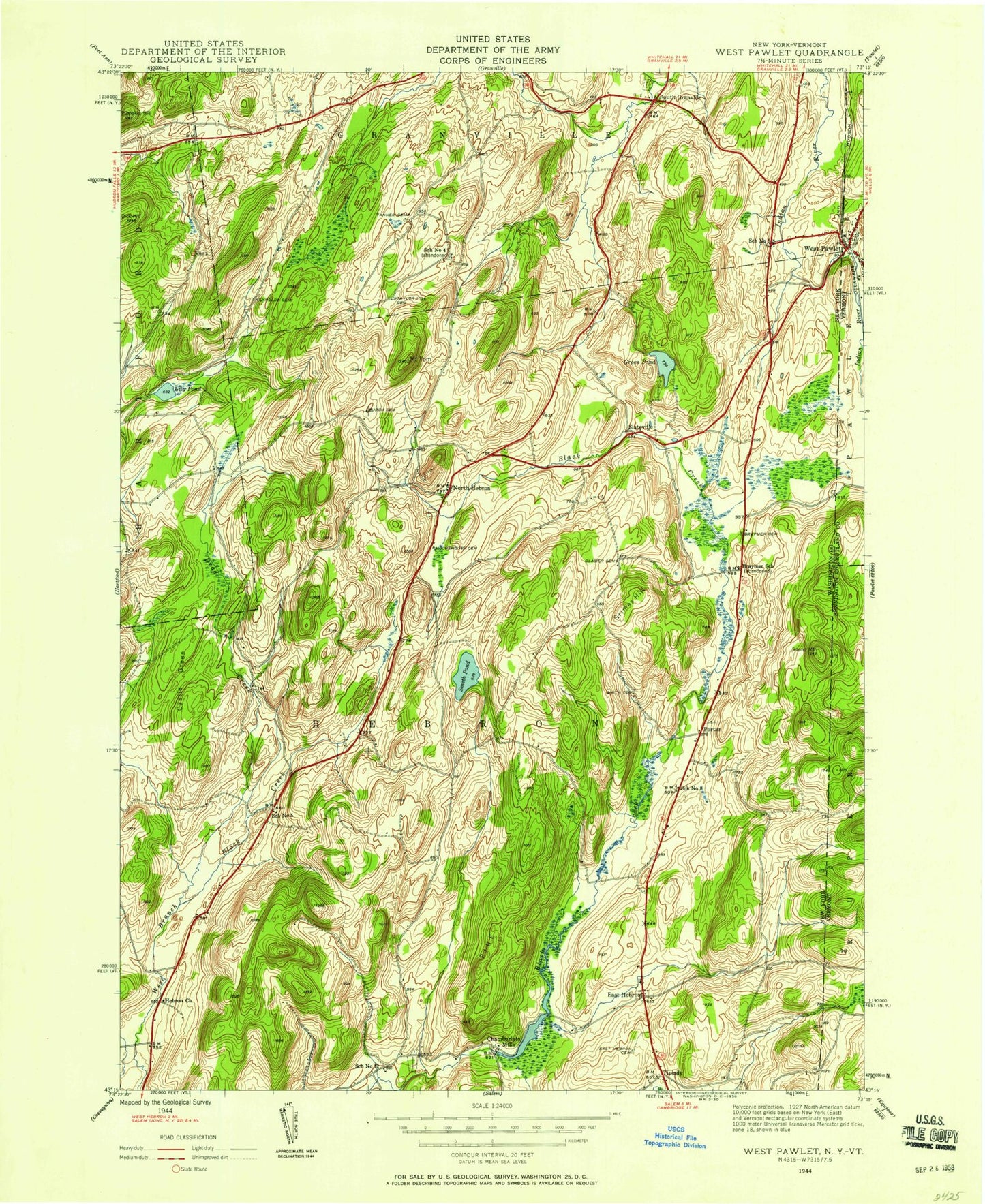 Classic USGS West Pawlet Vermont 7.5'x7.5' Topo Map Image
