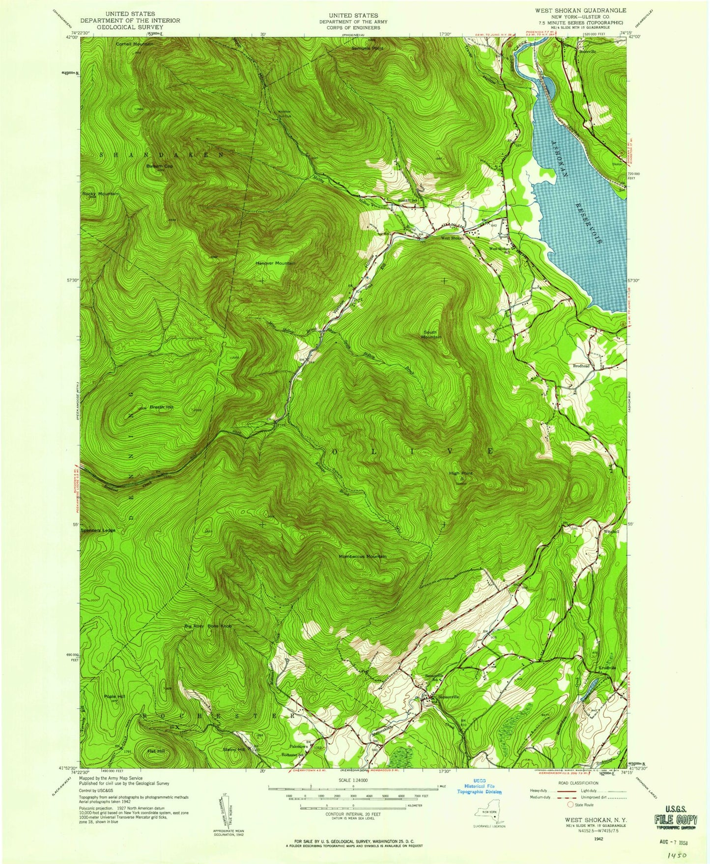 Classic USGS West Shokan New York 7.5'x7.5' Topo Map Image