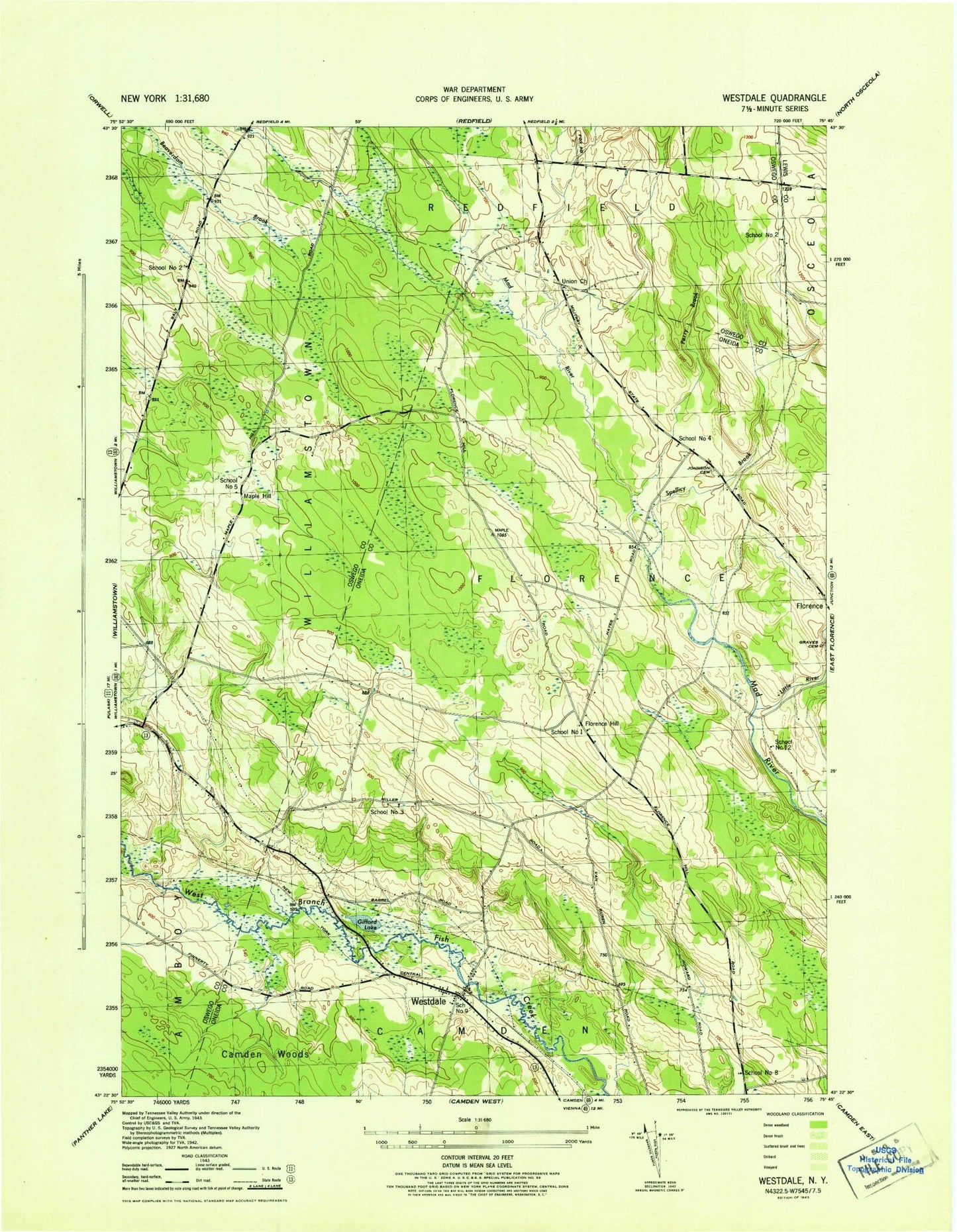 Classic USGS Westdale New York 7.5'x7.5' Topo Map Image