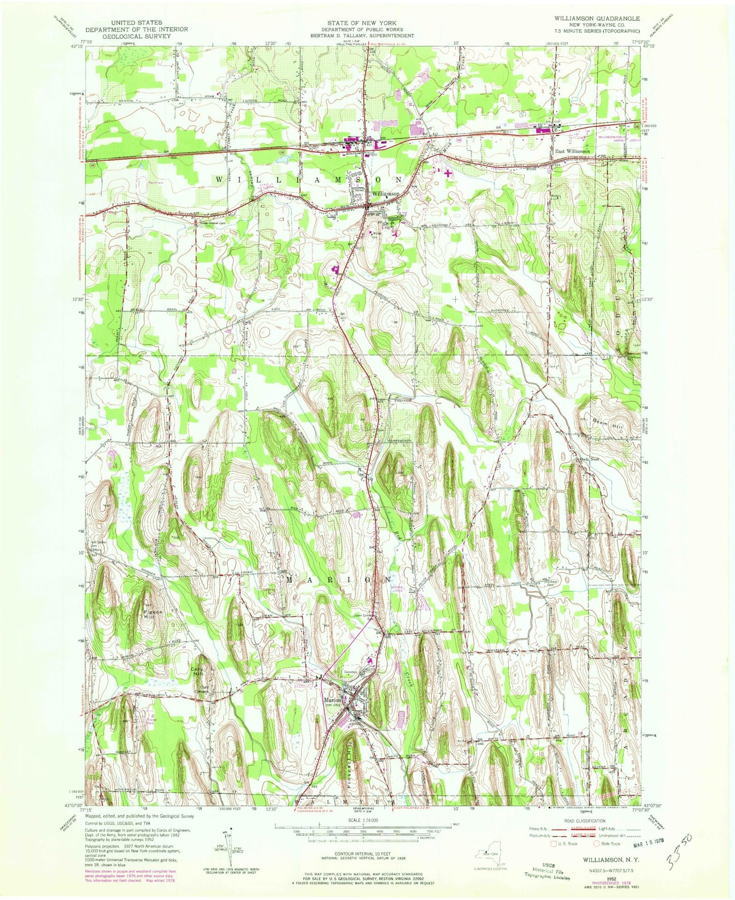 Classic USGS Williamson New York 7.5'x7.5' Topo Map Image