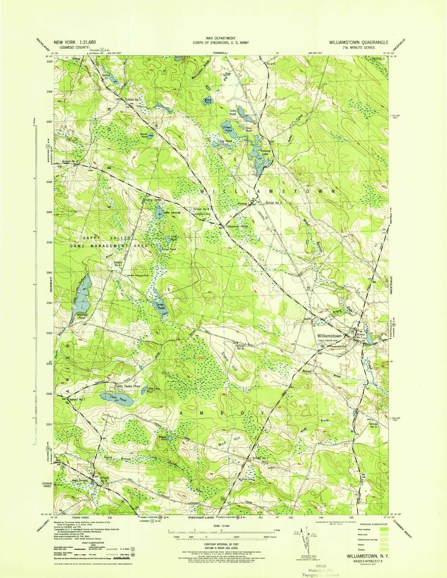 Classic USGS Williamstown New York 7.5'x7.5' Topo Map Image