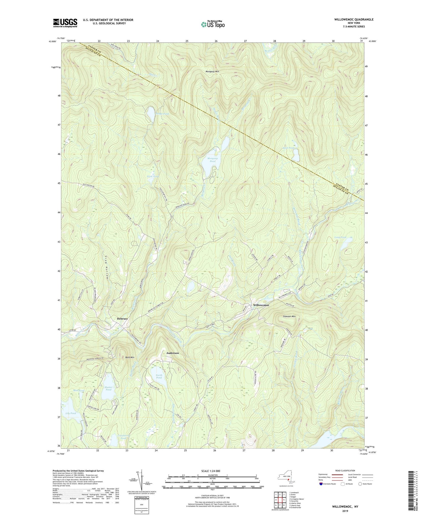 Willowemoc New York US Topo Map Image