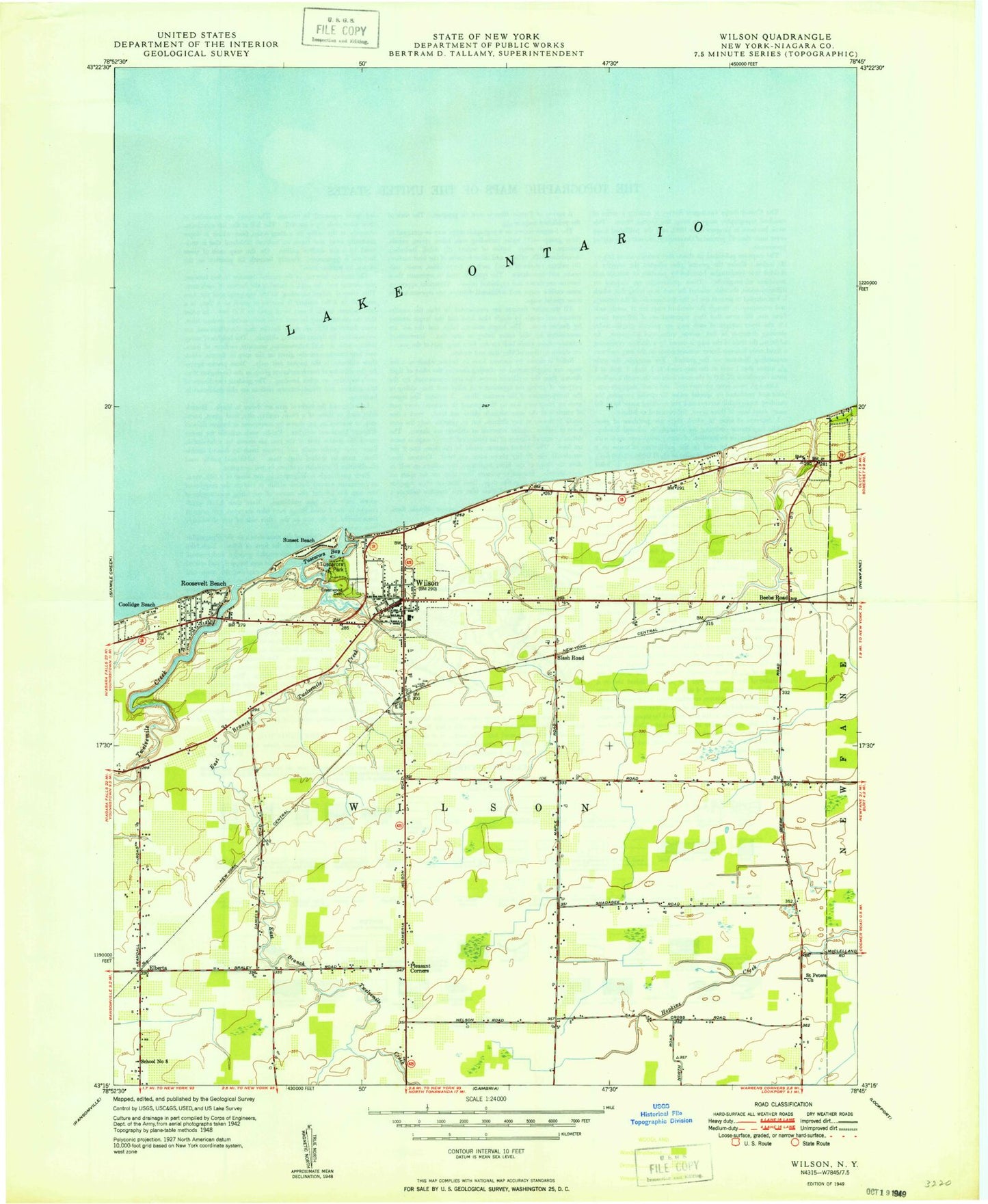 Classic USGS Wilson New York 7.5'x7.5' Topo Map Image