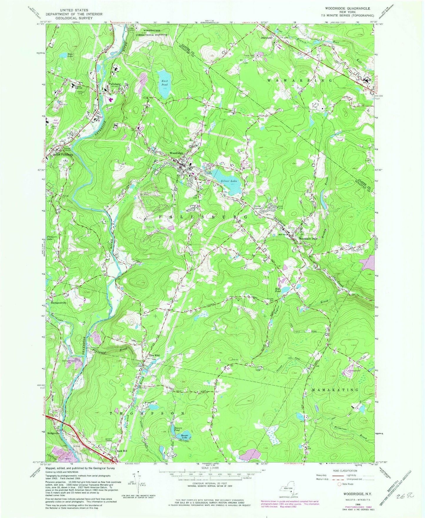 Classic USGS Woodridge New York 7.5'x7.5' Topo Map Image