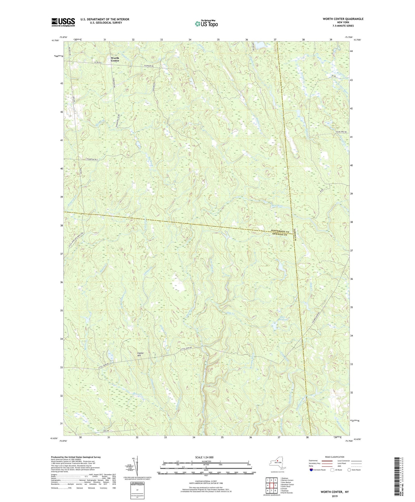 Worth Center New York US Topo Map Image