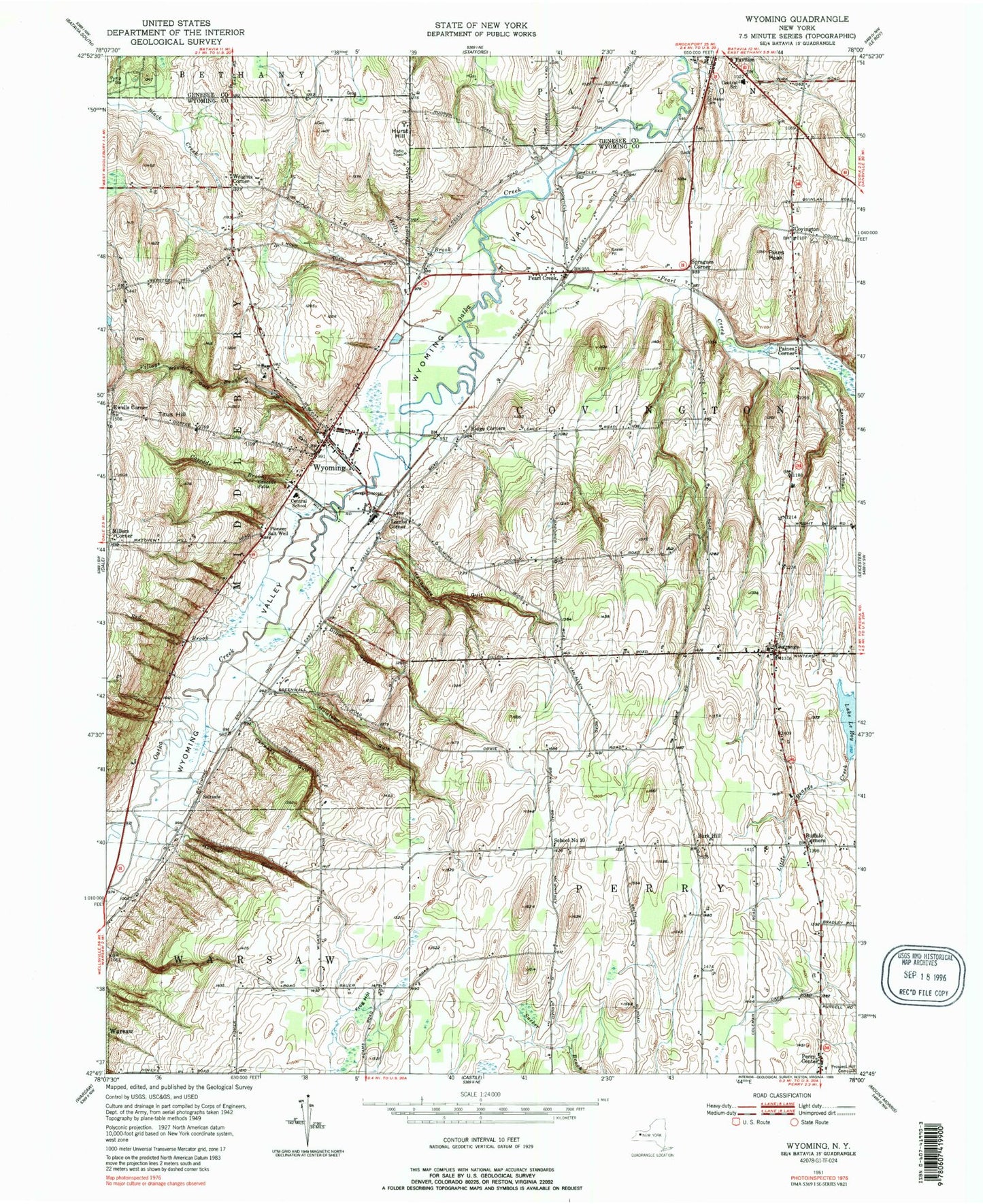 Classic USGS Wyoming New York 7.5'x7.5' Topo Map Image