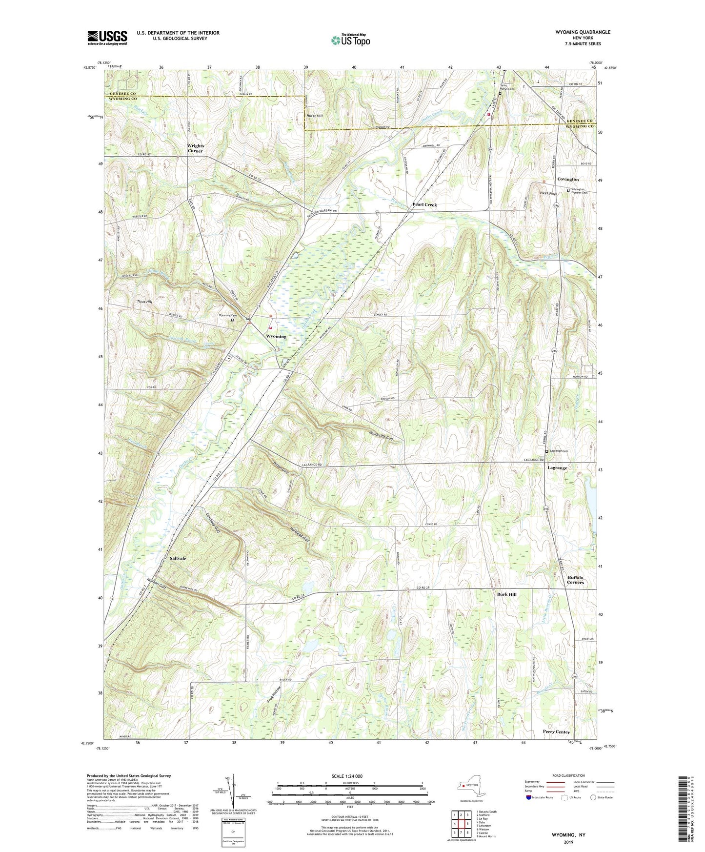Wyoming New York US Topo Map Image