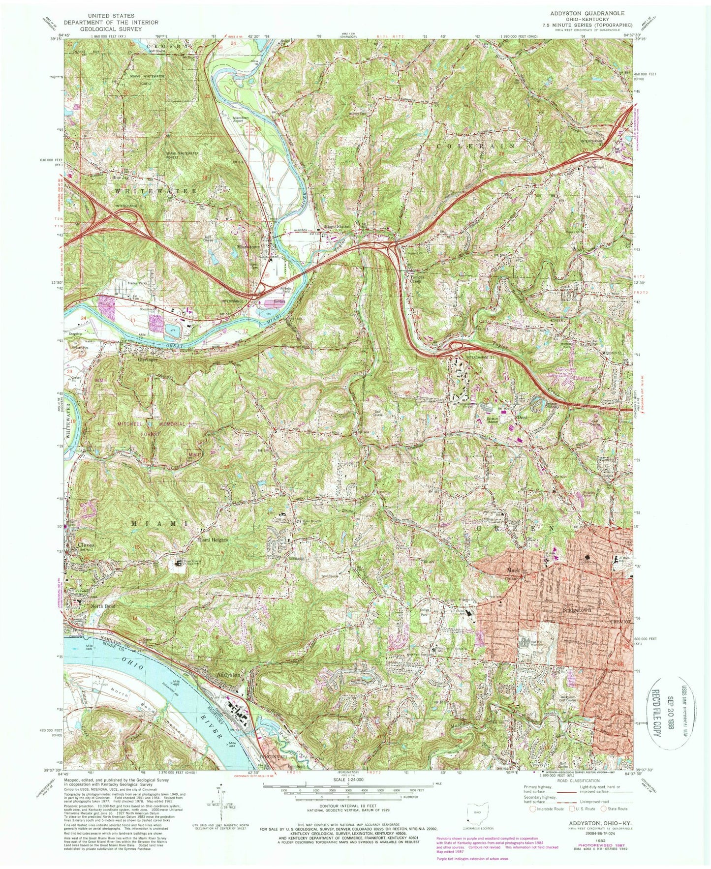 Classic USGS Addyston Ohio 7.5'x7.5' Topo Map Image