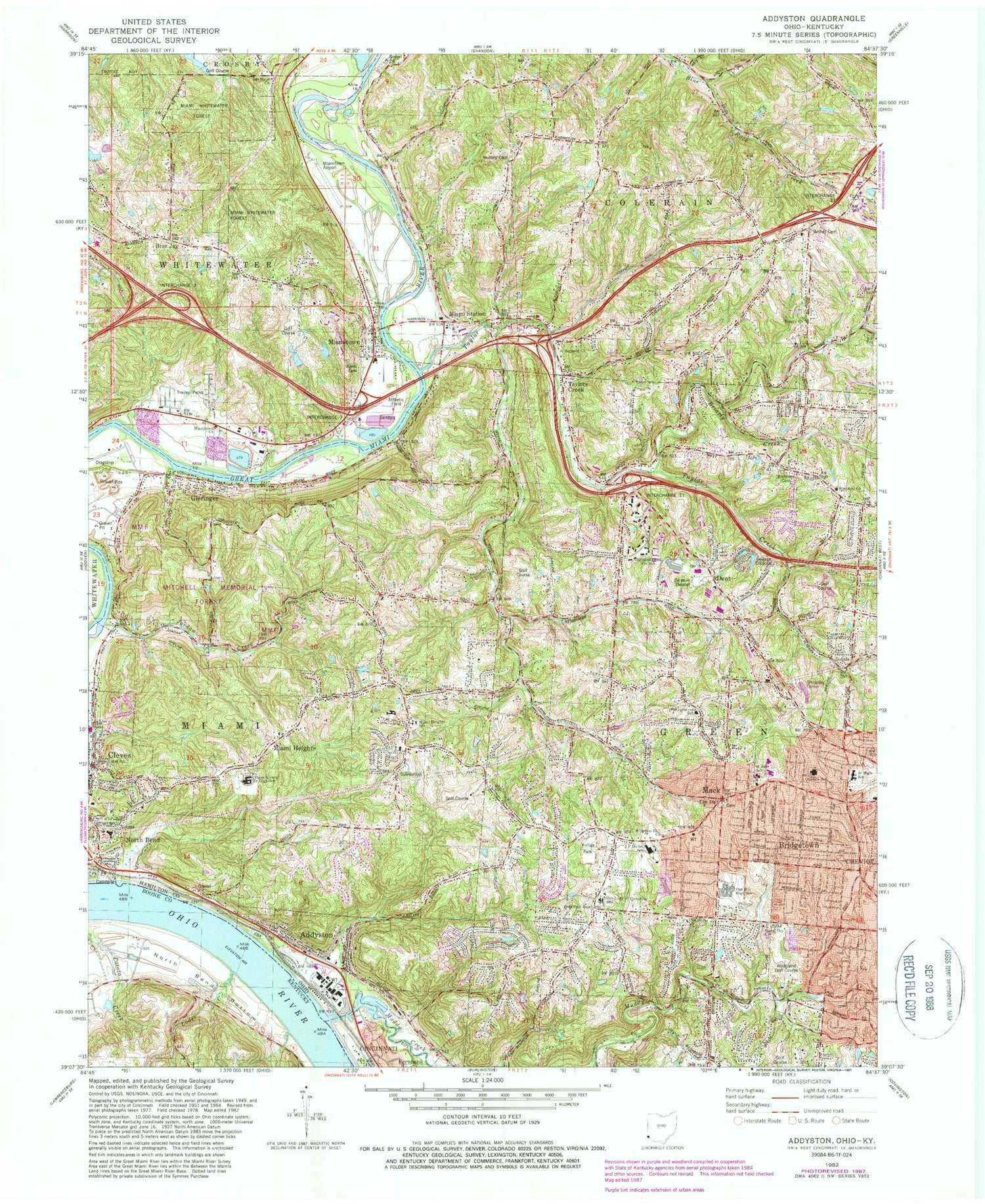 Classic USGS Addyston Ohio 7.5'x7.5' Topo Map Image