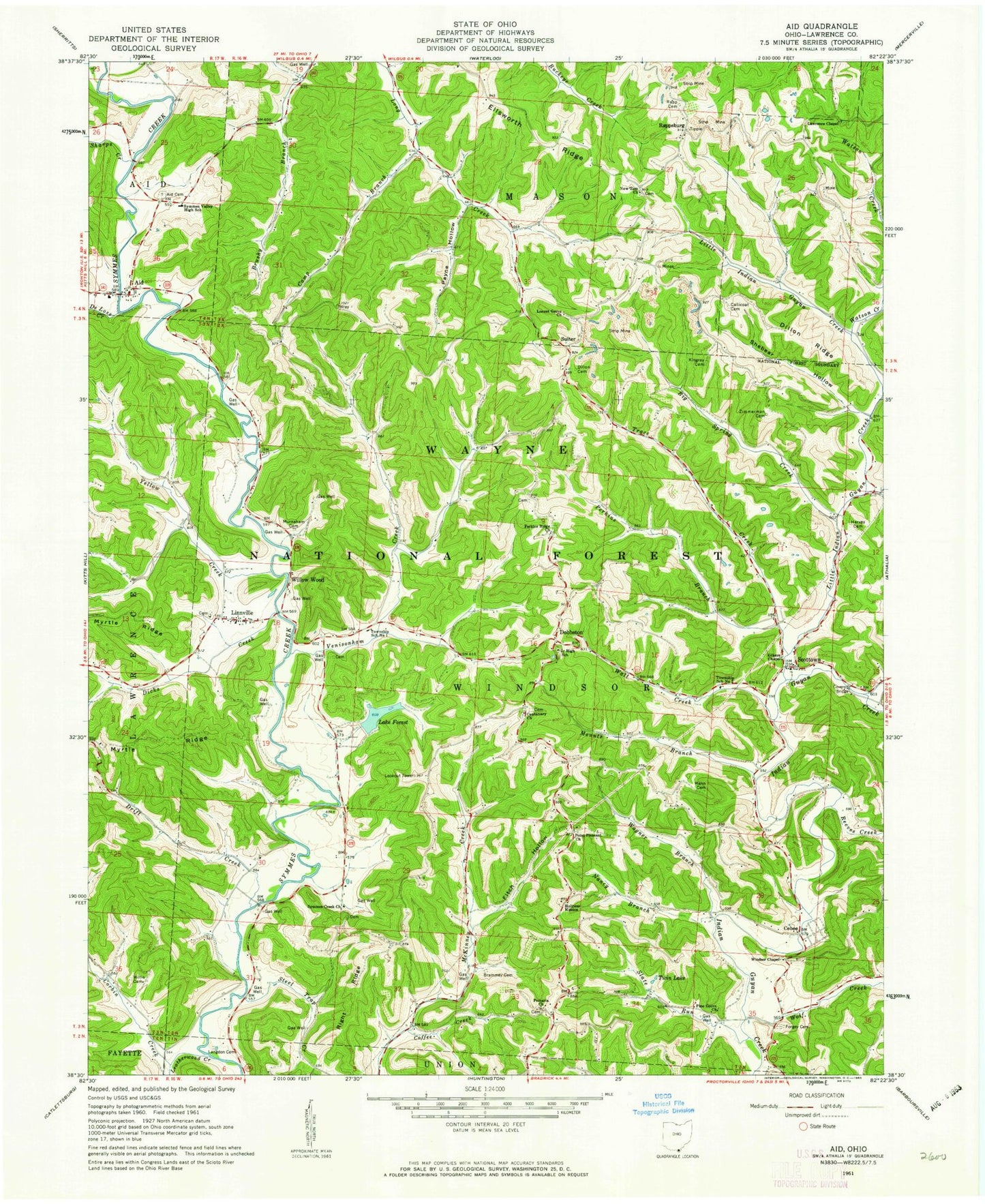 Classic USGS Aid Ohio 7.5'x7.5' Topo Map Image