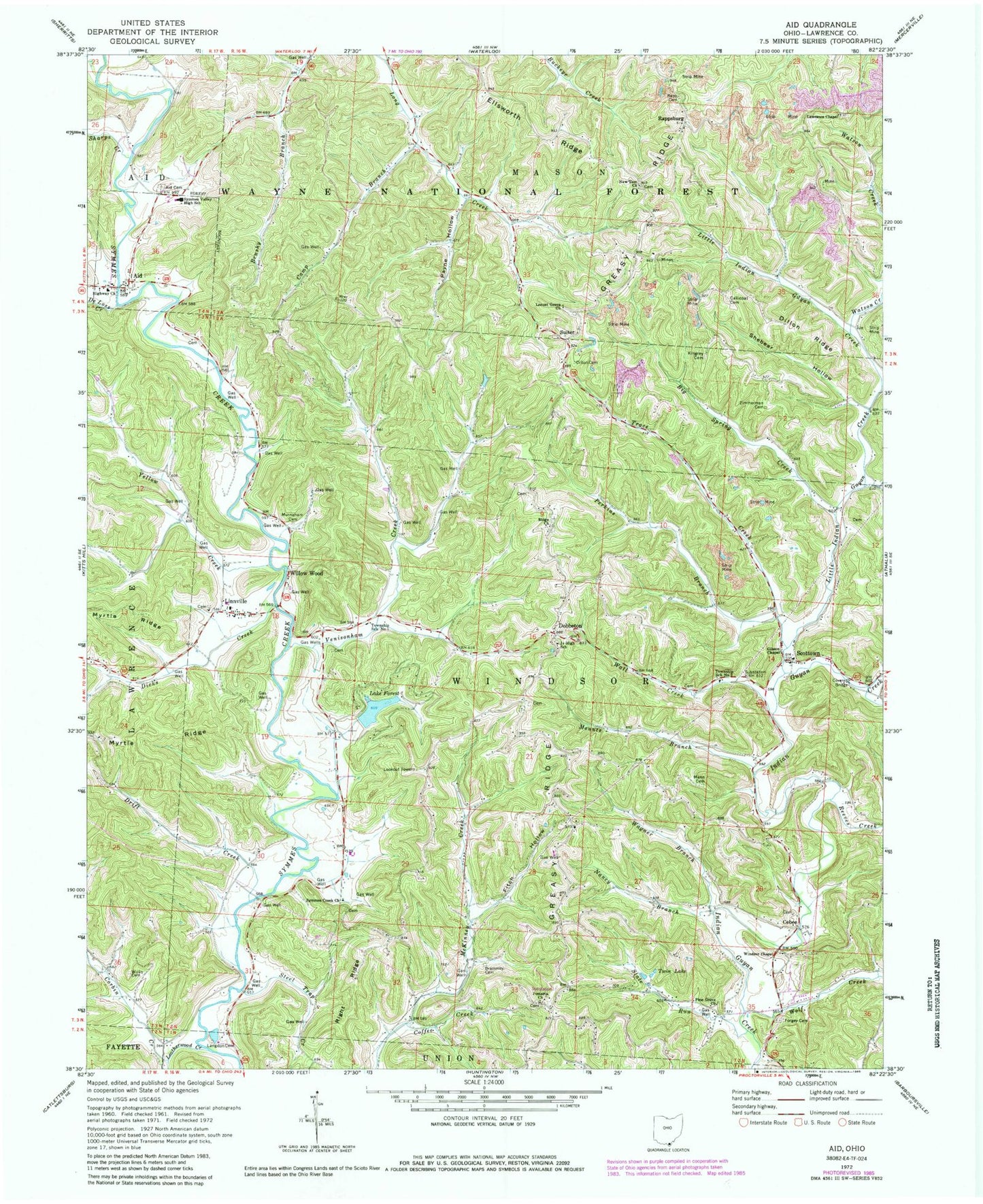 Classic USGS Aid Ohio 7.5'x7.5' Topo Map Image