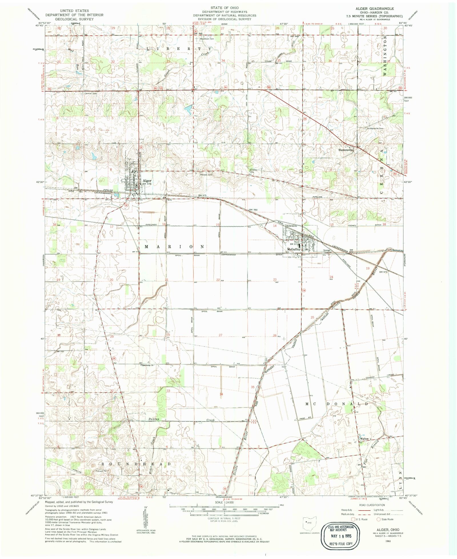 Classic USGS Alger Ohio 7.5'x7.5' Topo Map MyTopo Map Store