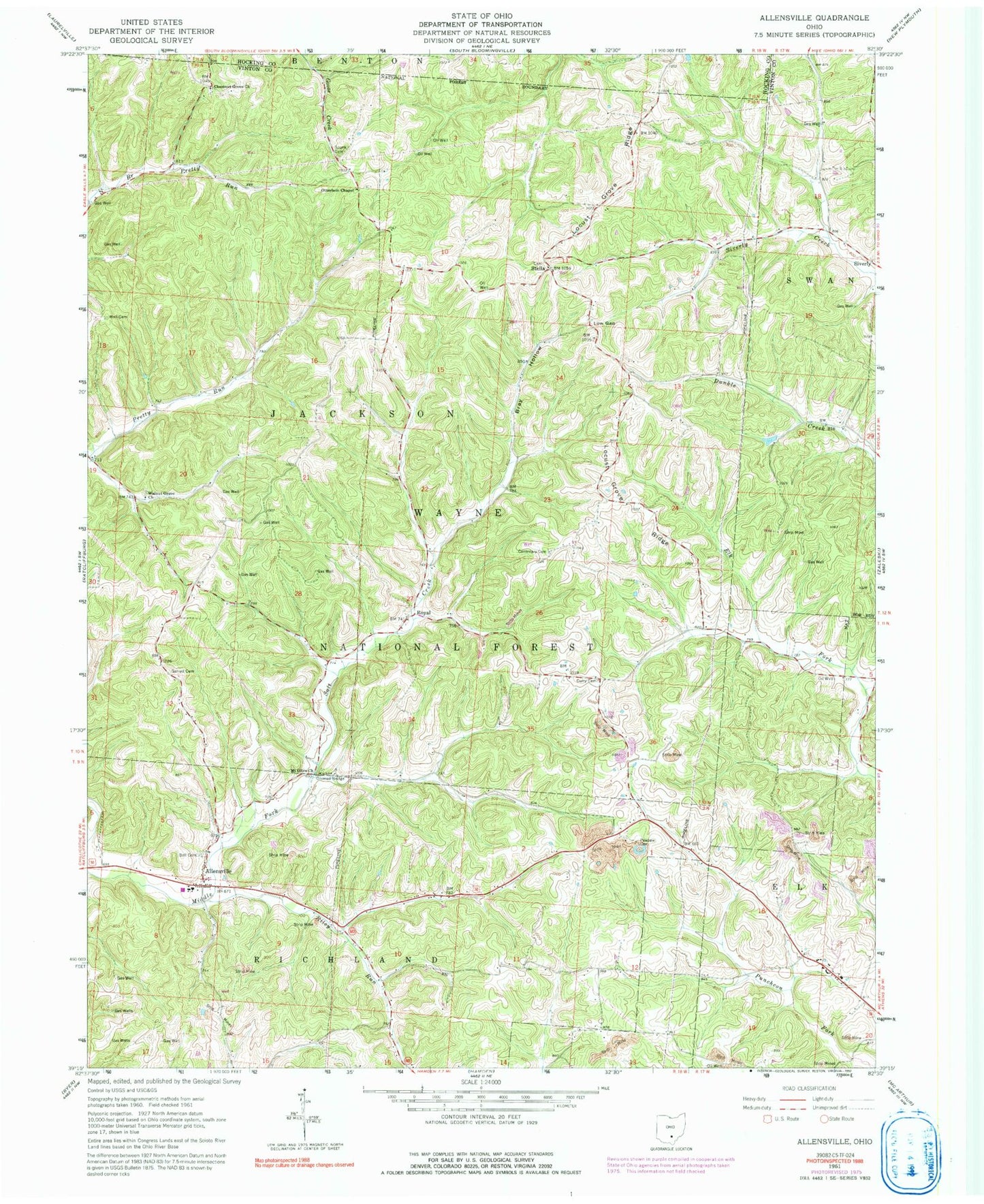 Classic USGS Allensville Ohio 7.5'x7.5' Topo Map Image