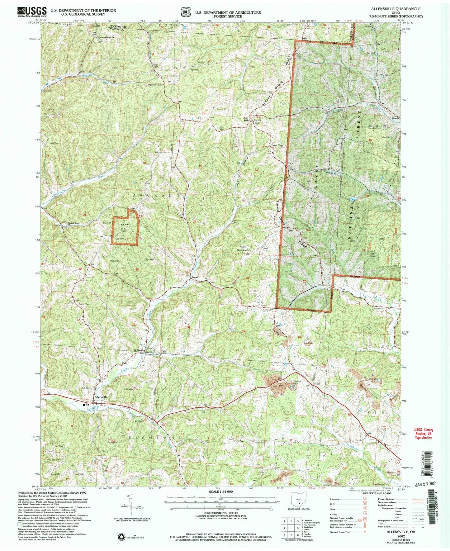 Classic USGS Allensville Ohio 7.5'x7.5' Topo Map Image