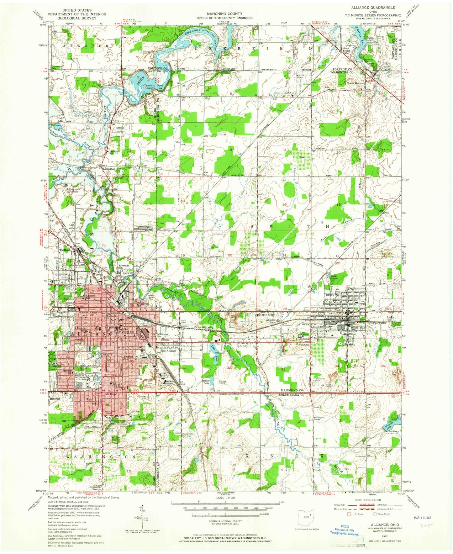 Classic USGS Alliance Ohio 7.5'x7.5' Topo Map Image