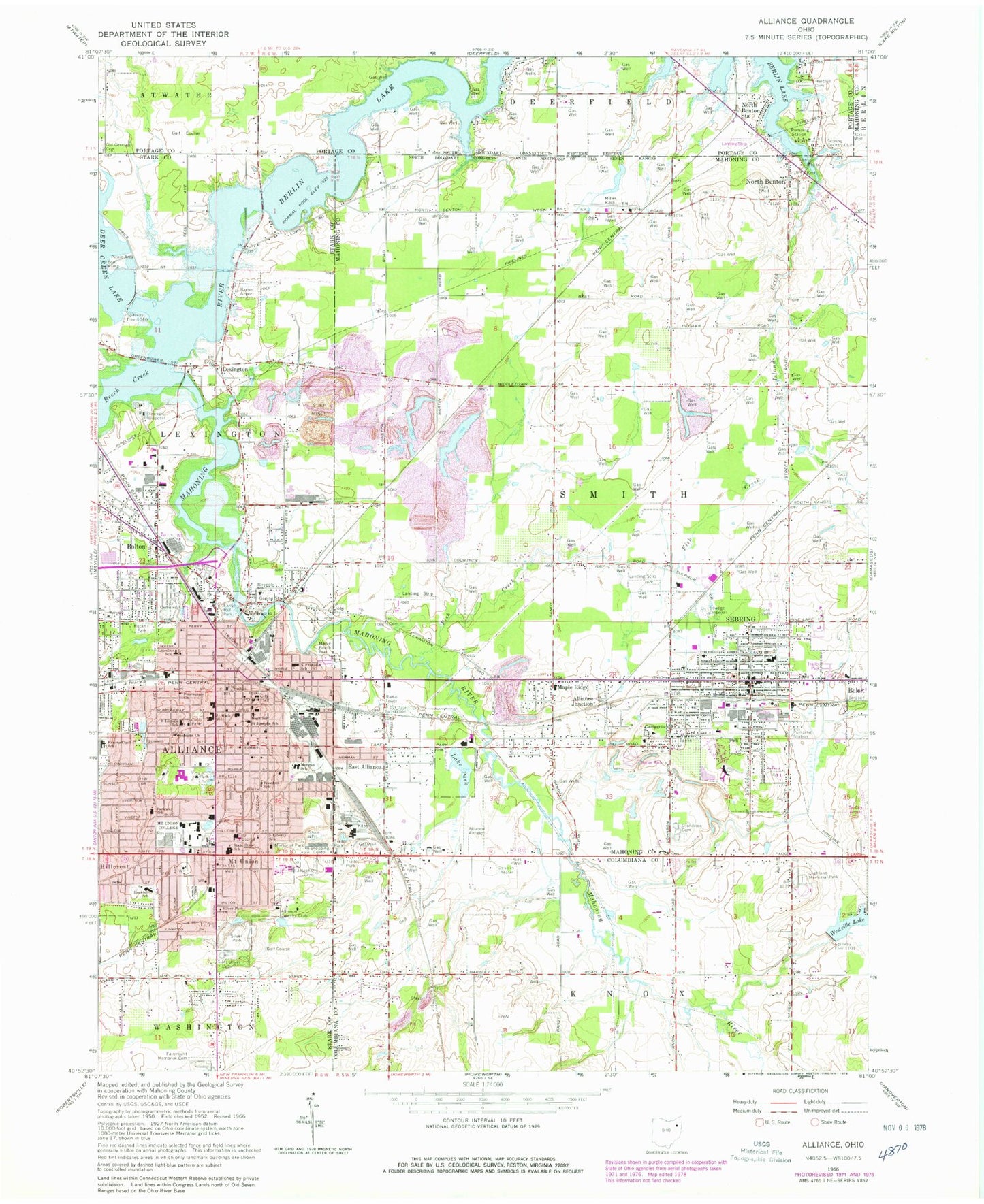 Classic USGS Alliance Ohio 7.5'x7.5' Topo Map Image