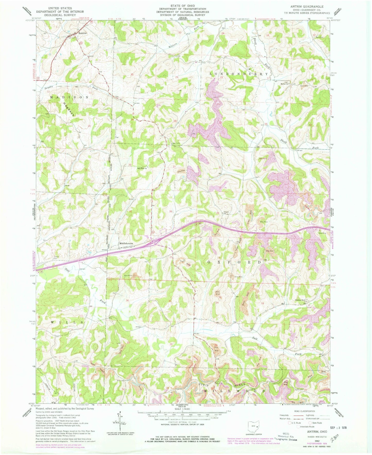Classic USGS Antrim Ohio 7.5'x7.5' Topo Map Image