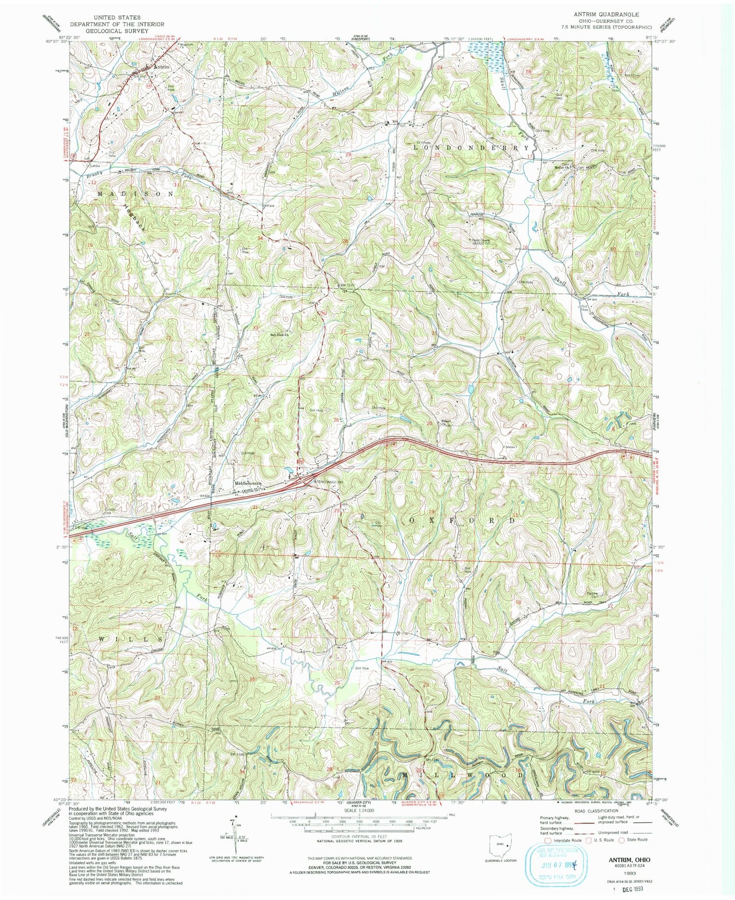 Classic USGS Antrim Ohio 7.5'x7.5' Topo Map Image