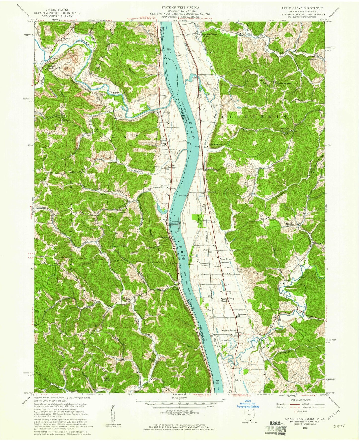 Classic USGS Apple Grove West Virginia 7.5'x7.5' Topo Map Image