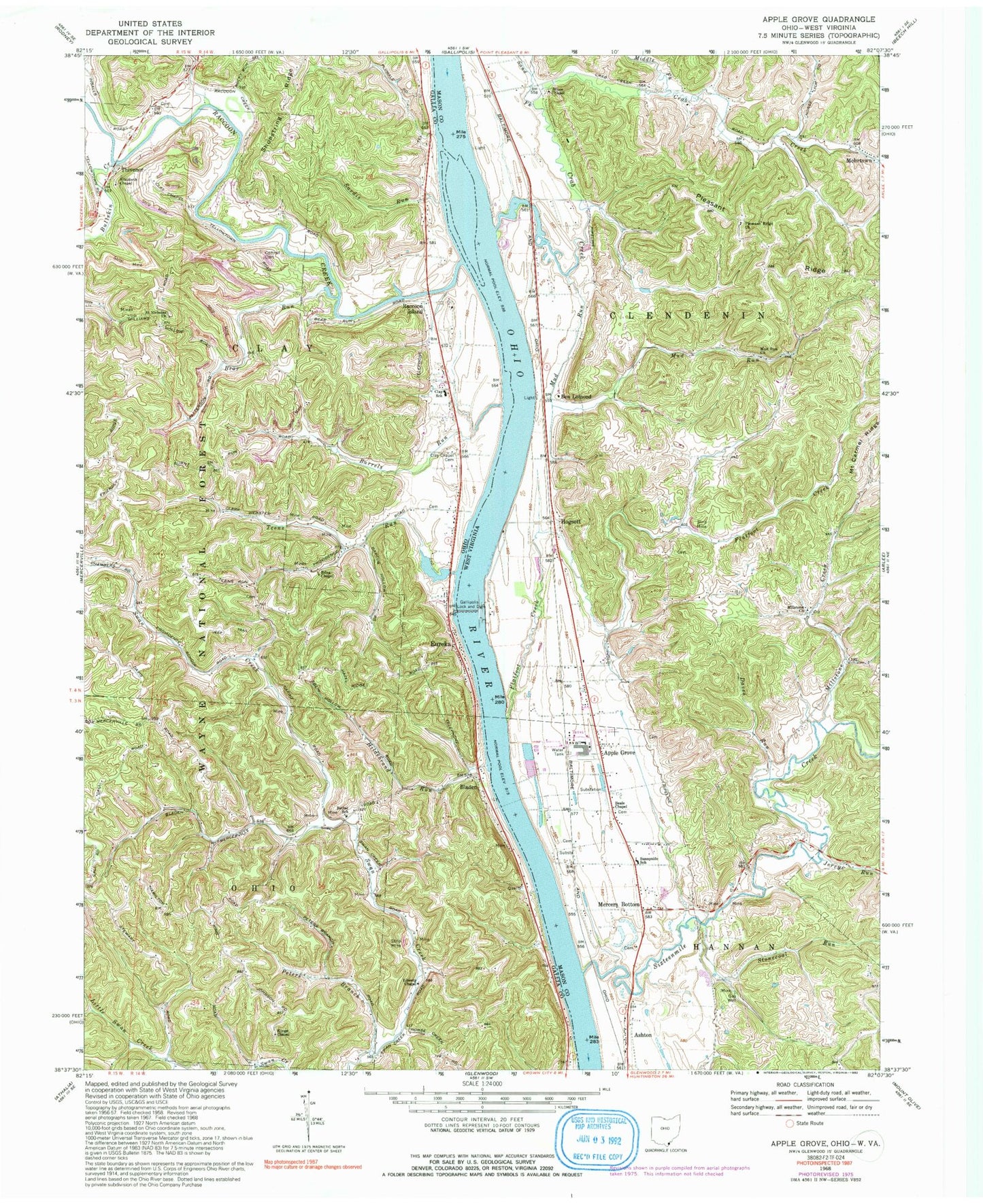 Classic USGS Apple Grove West Virginia 7.5'x7.5' Topo Map Image