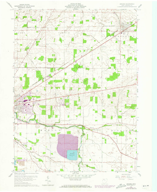 Classic USGS Arcadia Ohio 7.5'x7.5' Topo Map Image