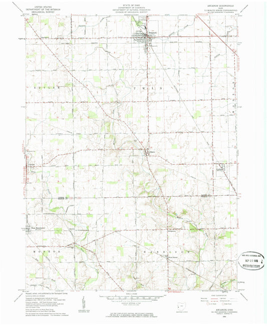 Classic USGS Arcanum Ohio 7.5'x7.5' Topo Map Image
