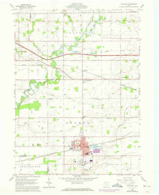 Classic USGS Archbold Ohio 7.5'x7.5' Topo Map Image