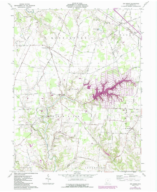 Classic USGS Ash Ridge Ohio 7.5'x7.5' Topo Map Image