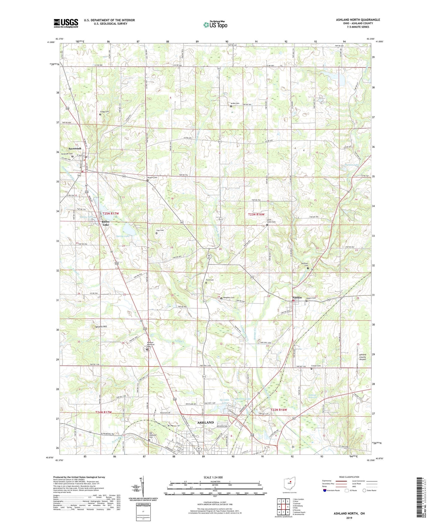 Ashland North Ohio US Topo Map Image