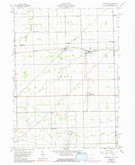 Classic USGS Assumption Ohio 7.5'x7.5' Topo Map Image