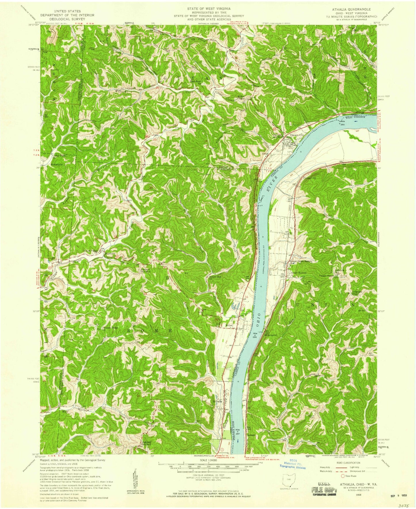 Classic USGS Athalia Ohio 7.5'x7.5' Topo Map Image