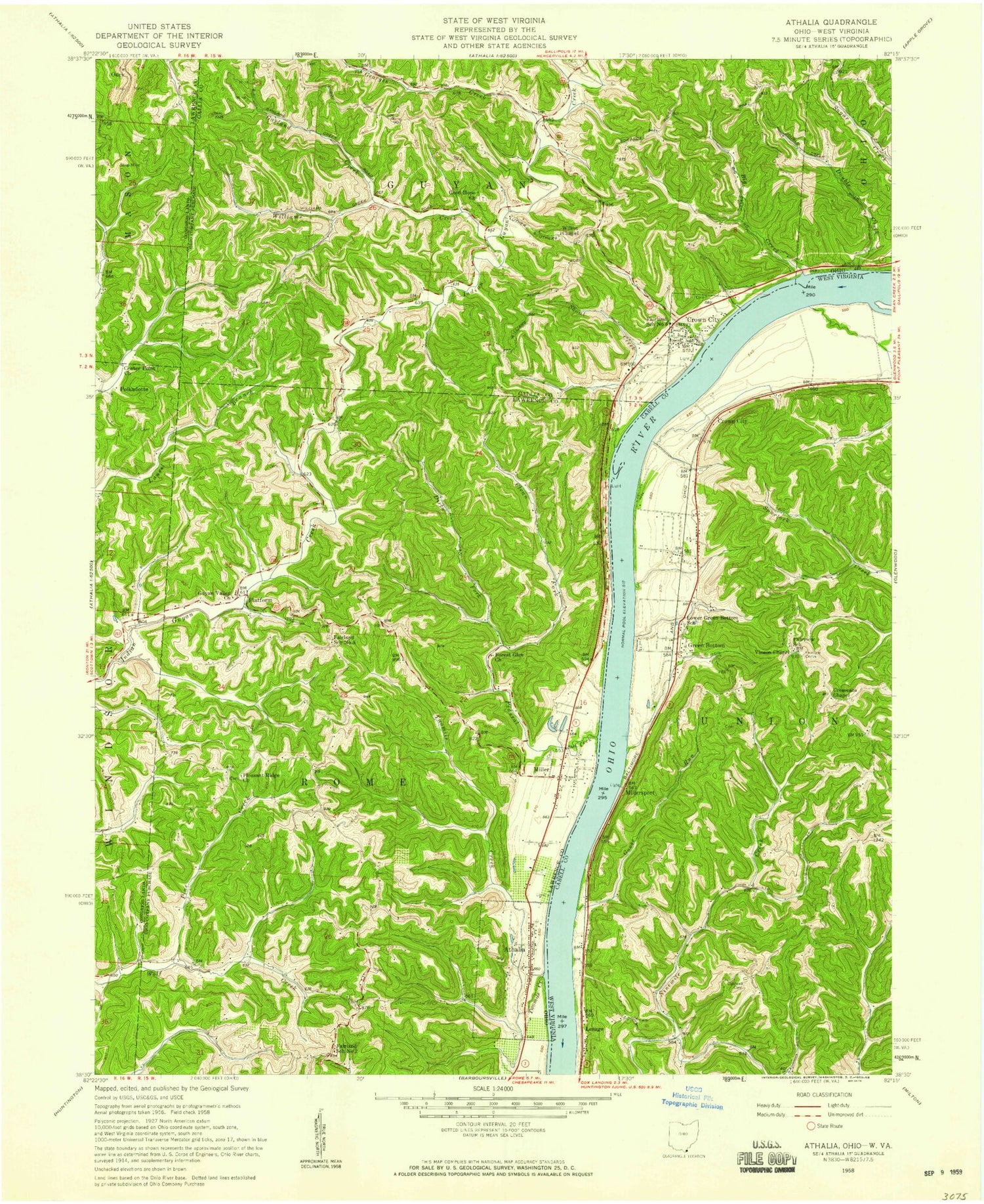 Classic USGS Athalia Ohio 7.5'x7.5' Topo Map Image