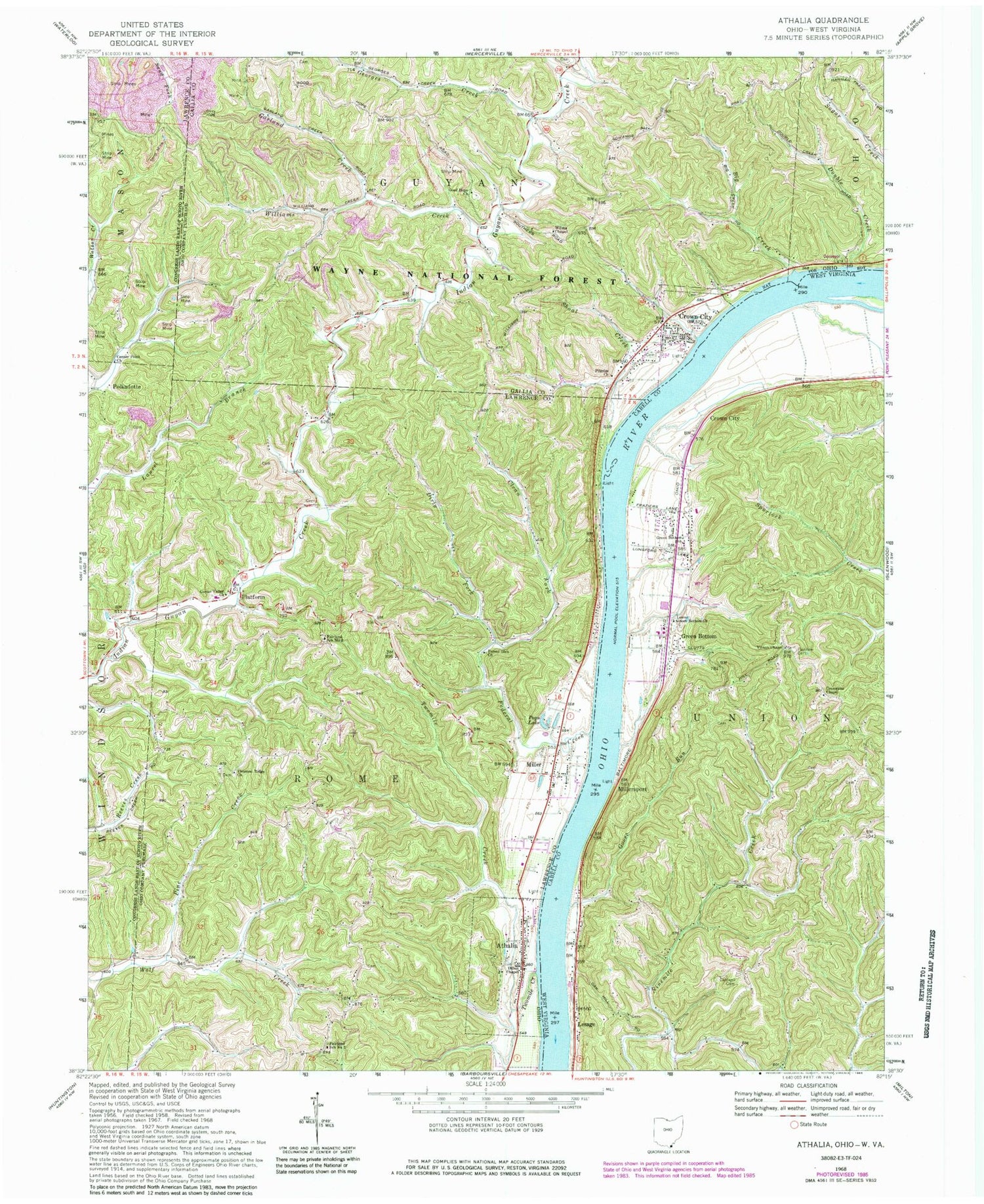 Classic USGS Athalia Ohio 7.5'x7.5' Topo Map Image
