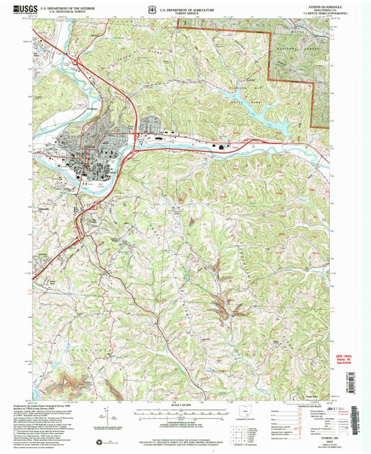 Classic USGS Athens Ohio 7.5'x7.5' Topo Map Image