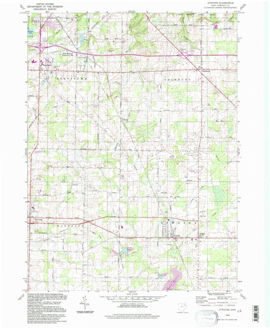 Classic USGS Atwater Ohio 7.5'x7.5' Topo Map Image