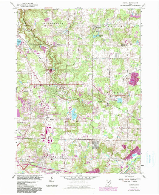 Classic USGS Aurora Ohio 7.5'x7.5' Topo Map Image
