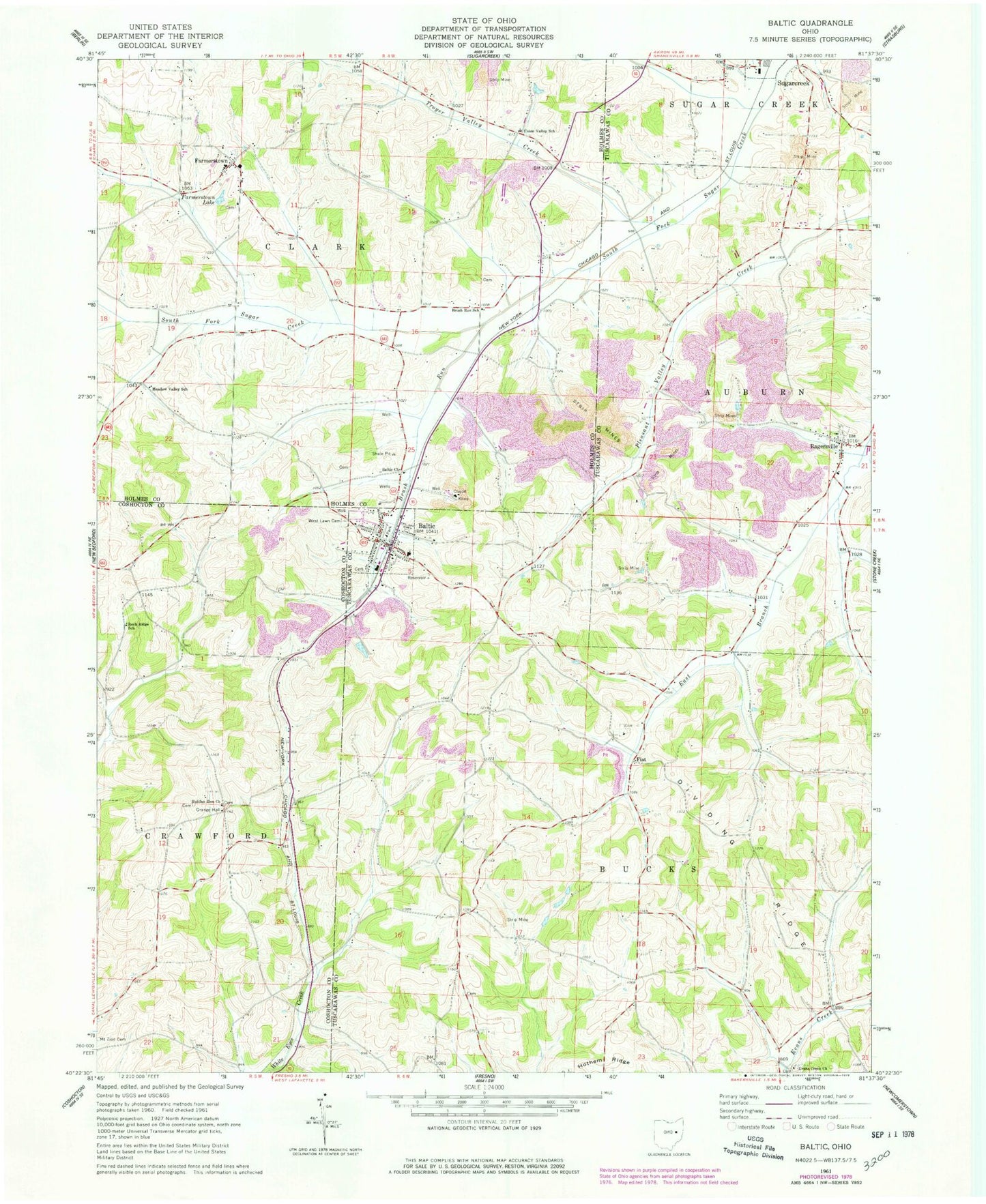 Classic USGS Baltic Ohio 7.5'x7.5' Topo Map Image